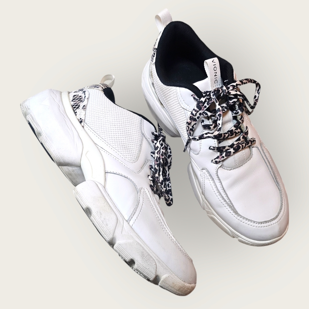 VIONIC Women's White Chunky Sneakers with Animal-Print Laces - US Size 8.5 - GUC